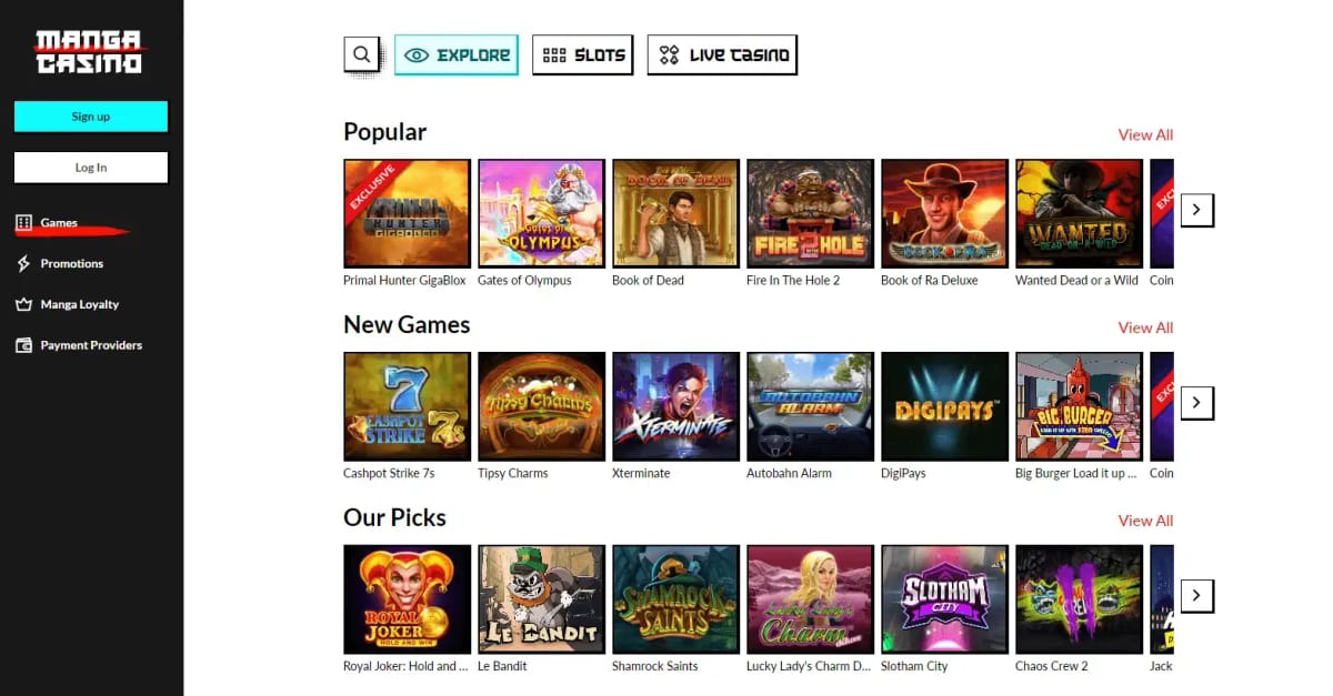 Hochwertige Spiele im Manga Casino filtern